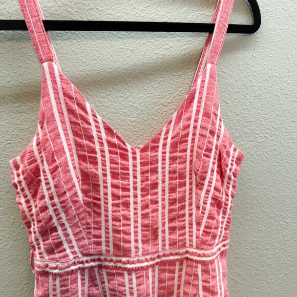 Anthropologie ett:twa Red + Craem Stripe Robin Cropped Wide Leg V Neck Jumpsuit - Picture 4 of 11